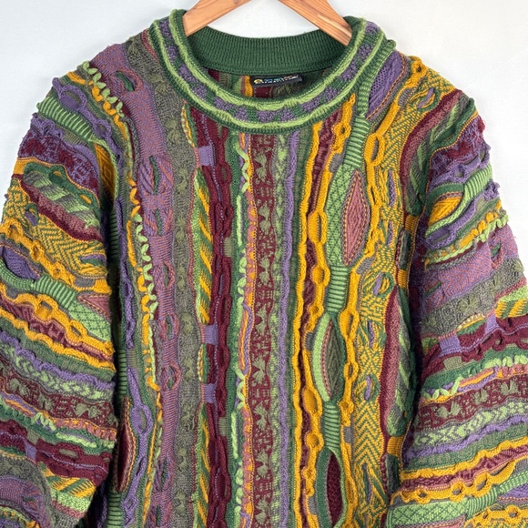 VTG COOGI Australia Men 100% Wool 3D Chunky CrewNeck Sweater Sz L/ XL Cosby Rare - Picture 2 of 14